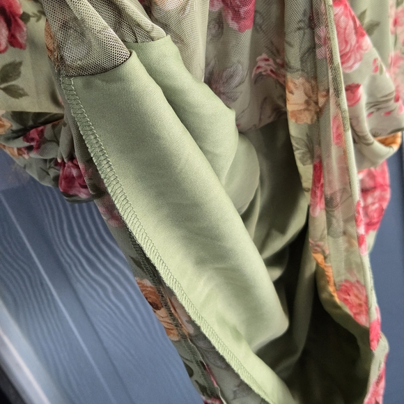 Fashion Nova Floral Mesh Mini Dress - Green and Pink - Picture 12 of 12